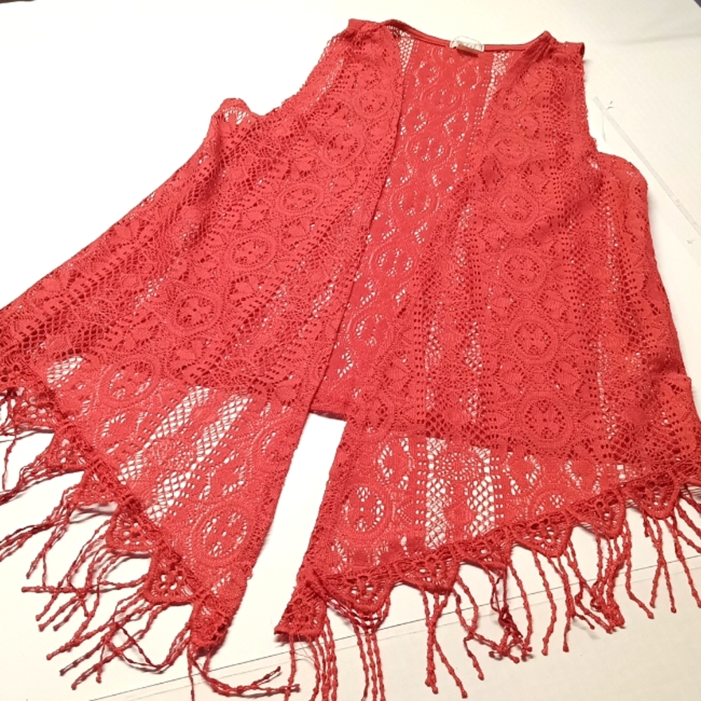 Bohemian hippie crochet fringe high-low upen front cover- up vest size X-Small